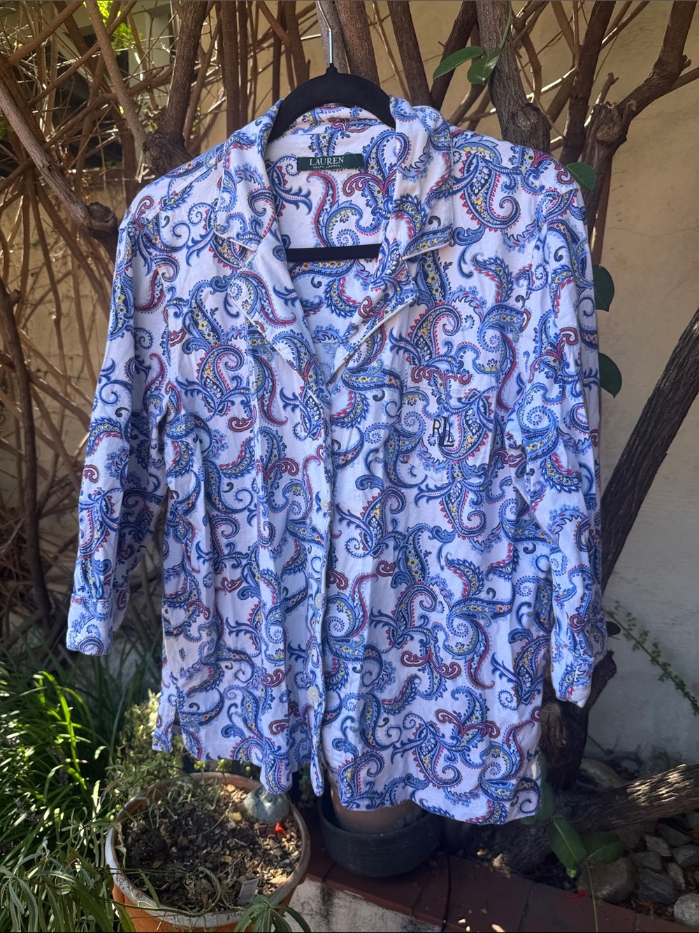 Ralph Lauren White Paisley Button-Front Pajama Set